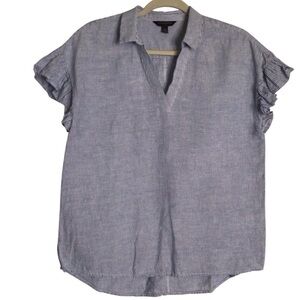 ‼️MOVING‼️ Banana Republic Casual Blue Striped Blouse. Small. Ruffle cap sleeve.